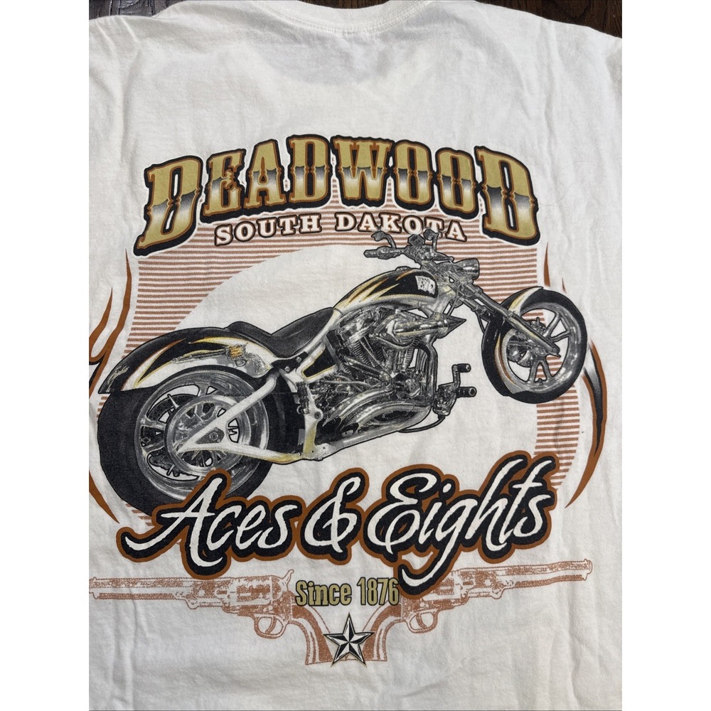 Deadwood South Dakota – Aces & Eights Saloon – Motorcycle Graphic T‑Shirt – XL –